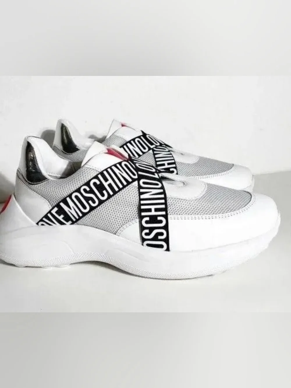Love Moschino White Logo Band Mesh Sneakers Crisscross Chunky Running Shoes 9 - Picture 11 of 16